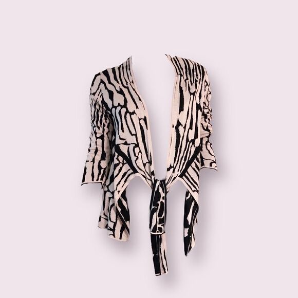 Variations Zebra Print Wrap Cardigan Black White Flowy - Picture 2 of 5